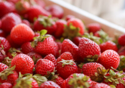 A box full of red, ripe strawberries